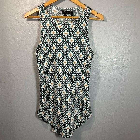 THEORY Printed Silk Sleeveless Racerback floral print lightweight size S T145 - Picture 10 of 12